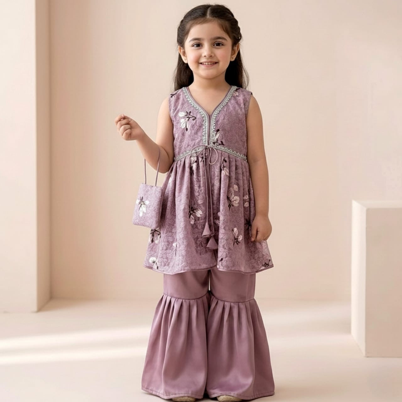 Mauve Blossom Peplum Sharara Set