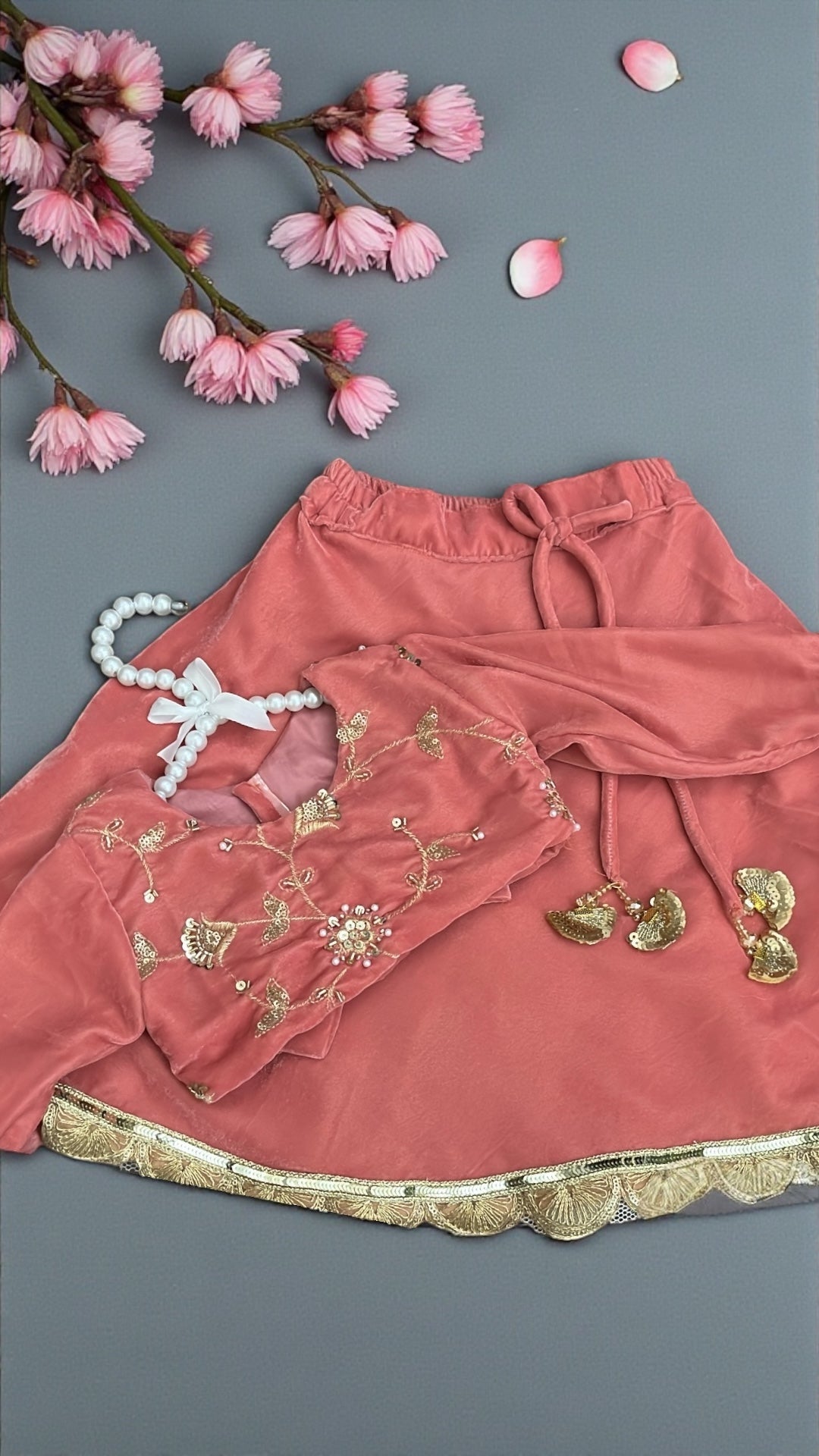 Coral Blossom Velvet Set