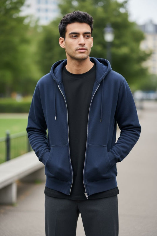 Classic Zip-Up Hoodie – Dark Blue