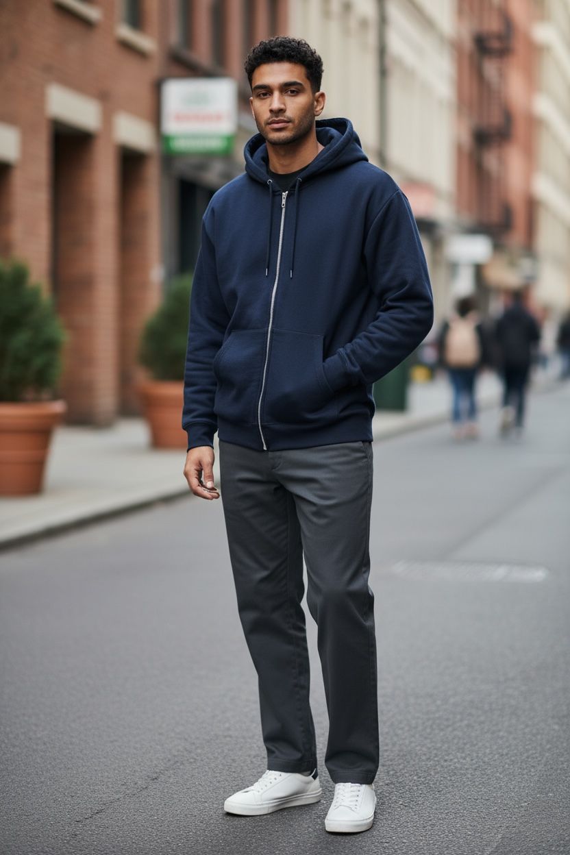 Classic Zip-Up Hoodie – Dark Blue