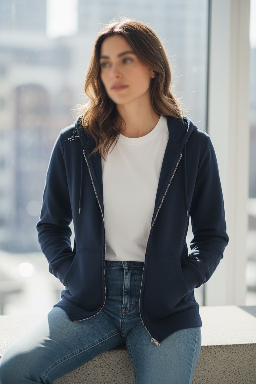 Classic Zip-Up Hoodie – Dark Blue