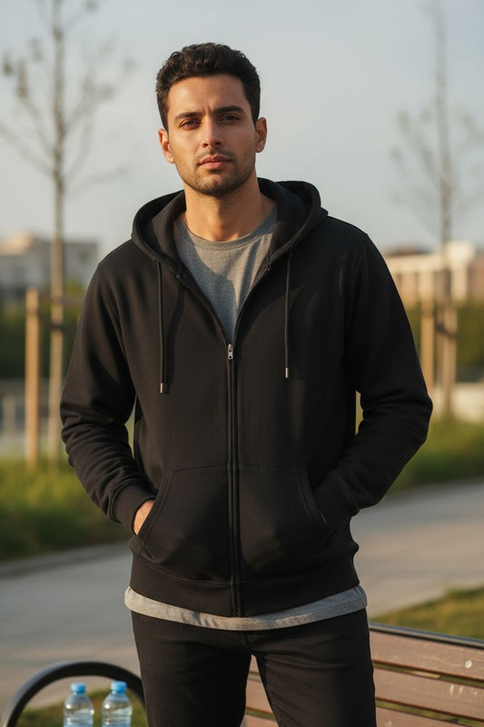 Classic Zip-Up Hoodie – Black