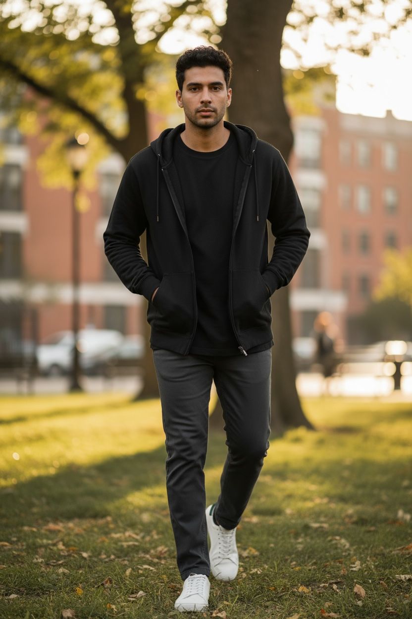 Classic Zip-Up Hoodie – Black