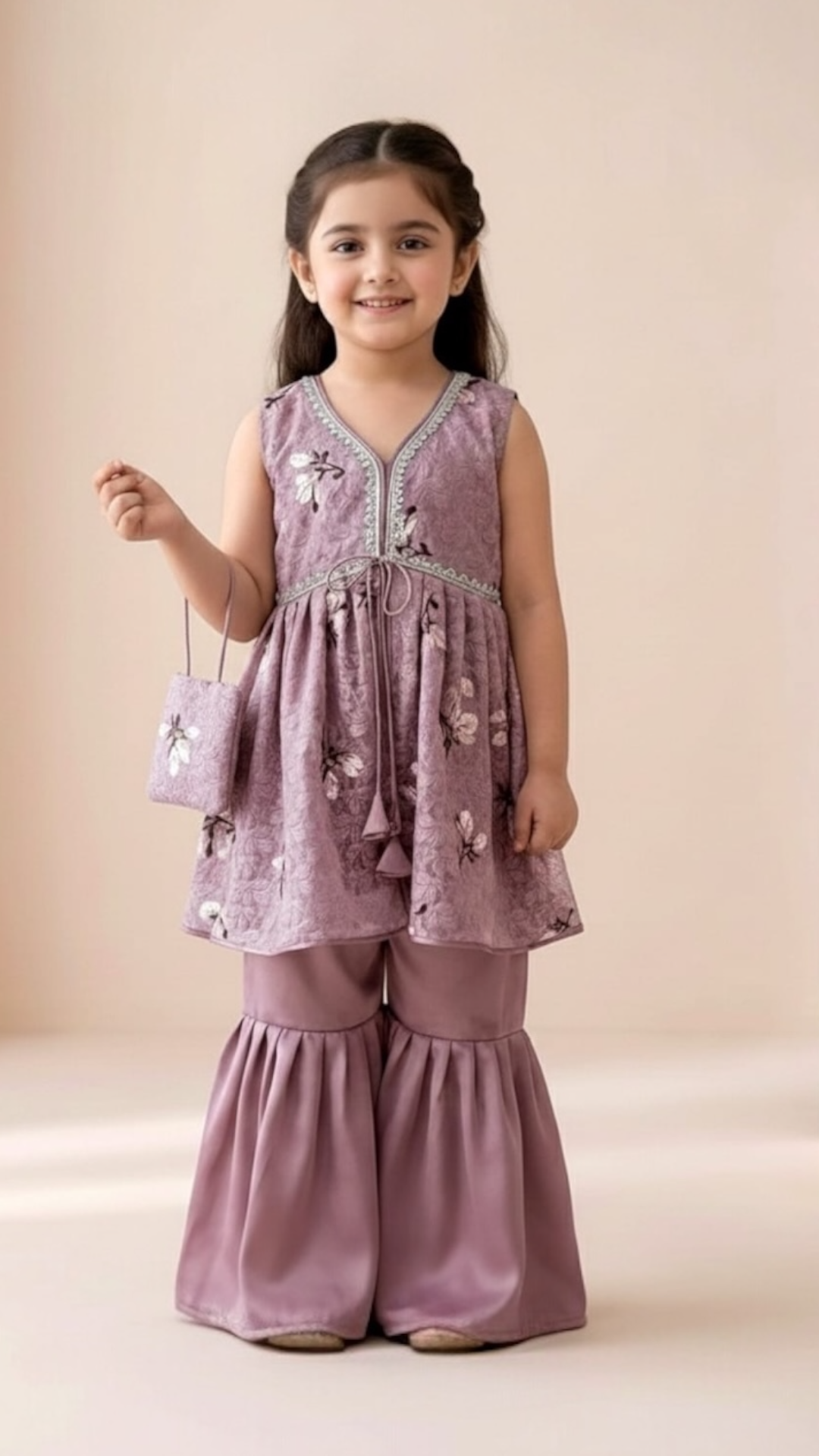 Mauve Blossom Peplum Sharara Set